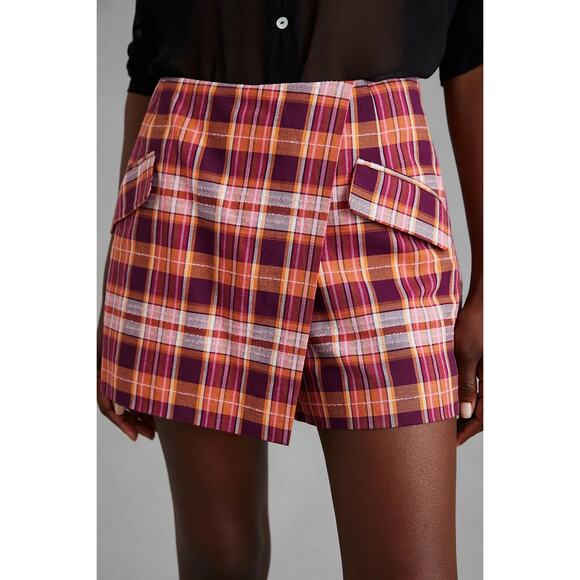 Anthropologie Maeve Plaid Skort Orange Purple Pink EUC US 8 Fall Basic - Picture 1 of 12